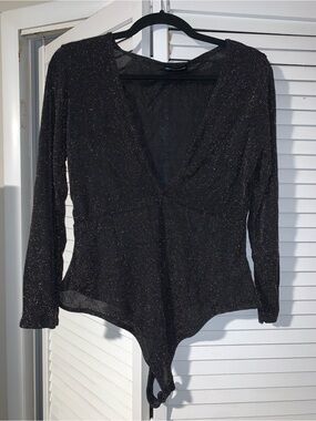 PrettyLittleThing Plus Size Women’s Long Sleeve Glitter Bodysuit